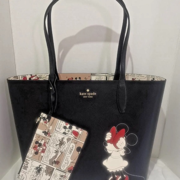 NWT Disney X Kate Spade Minnie Mouse Leather Reversible Tote & Wristlet $399 - Picture 14 of 16